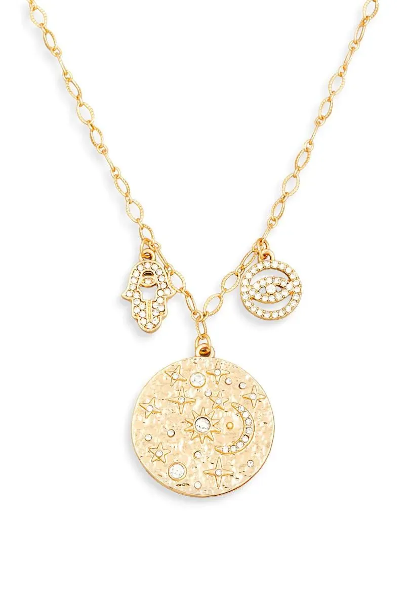 Moon Pendant Small Hamsa & Evil Eye Necklaces