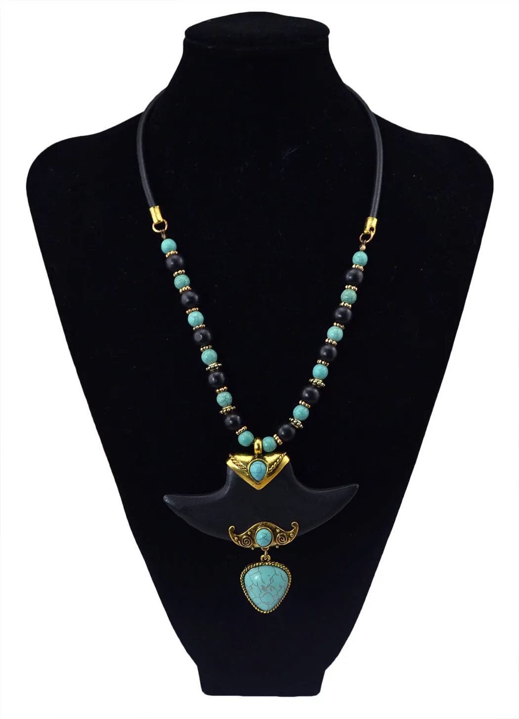 Wholesale Boho Style Leather Chain Turquoise Alloy Necklace JDC-NE-Yunl022